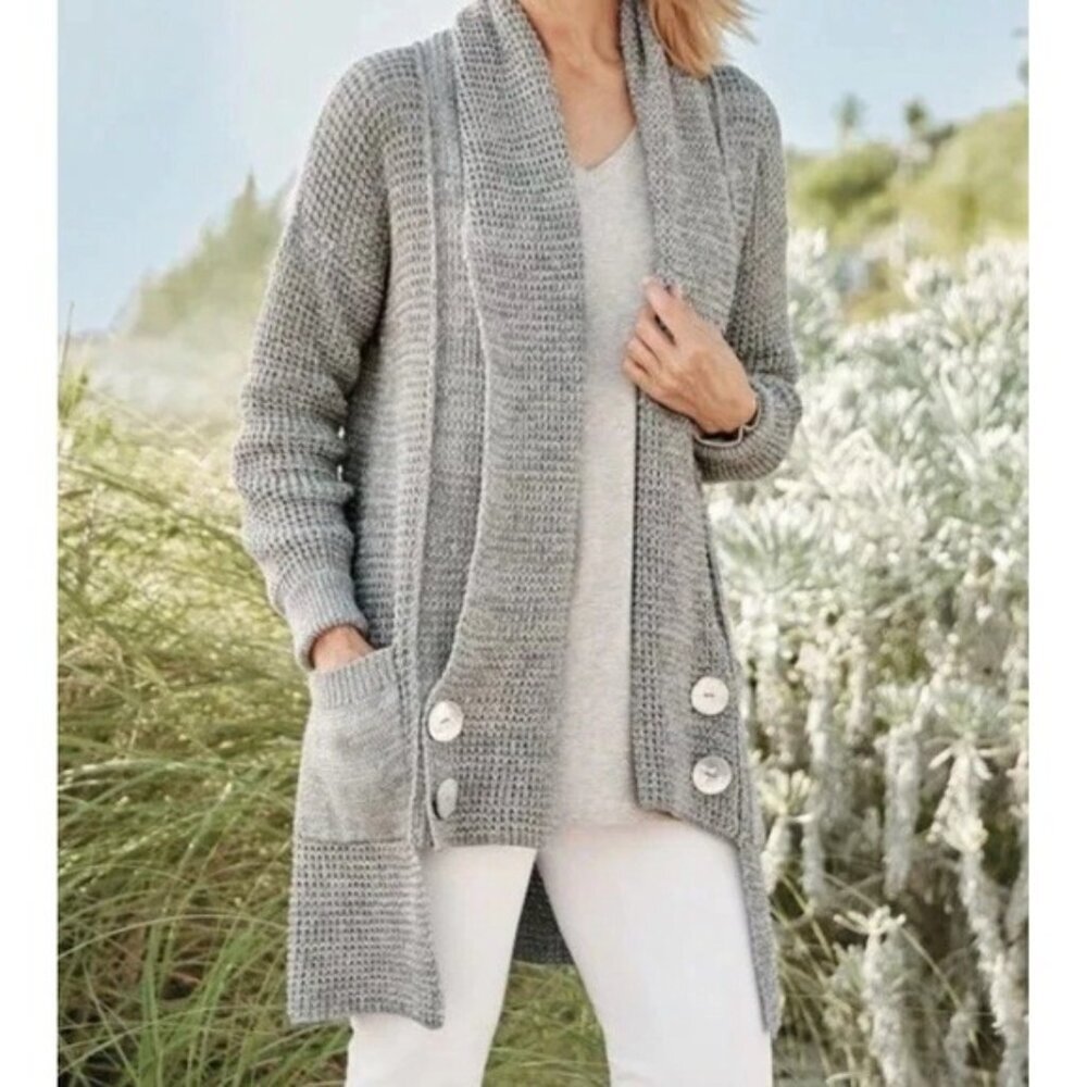 Soft Surroundings Women's XS Gray Townsend Cotton Chunky Knit‎ Cardigan 2BY39
